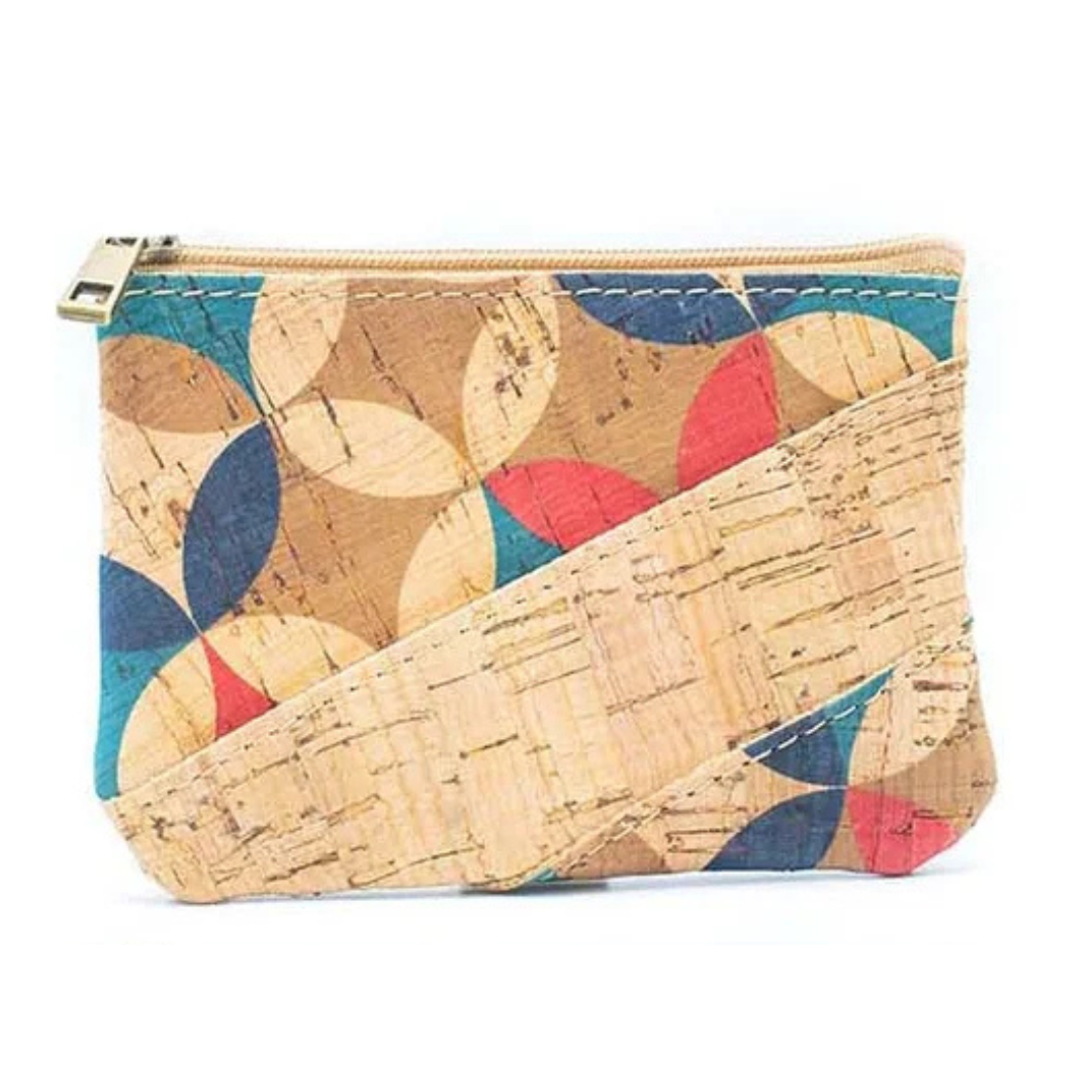 Monedero de corcho portugués cuero vegano sustentable colores azul rojo y turquesa