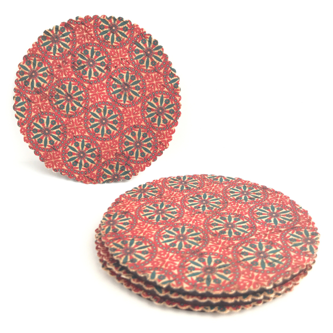 set de 4 posavasos de corcho y madera rojos