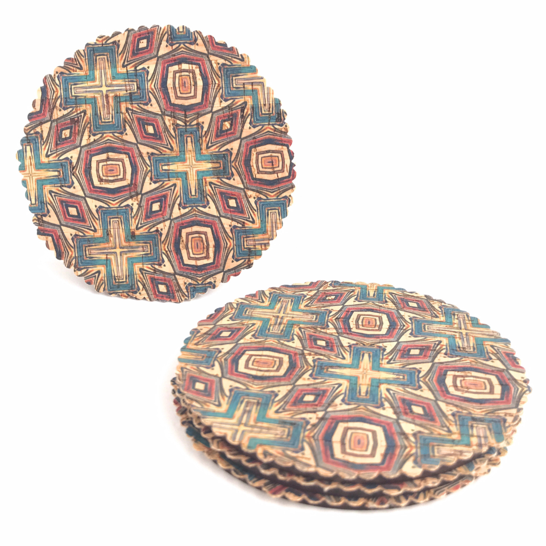 Set 4 posavasos de corcho y madera