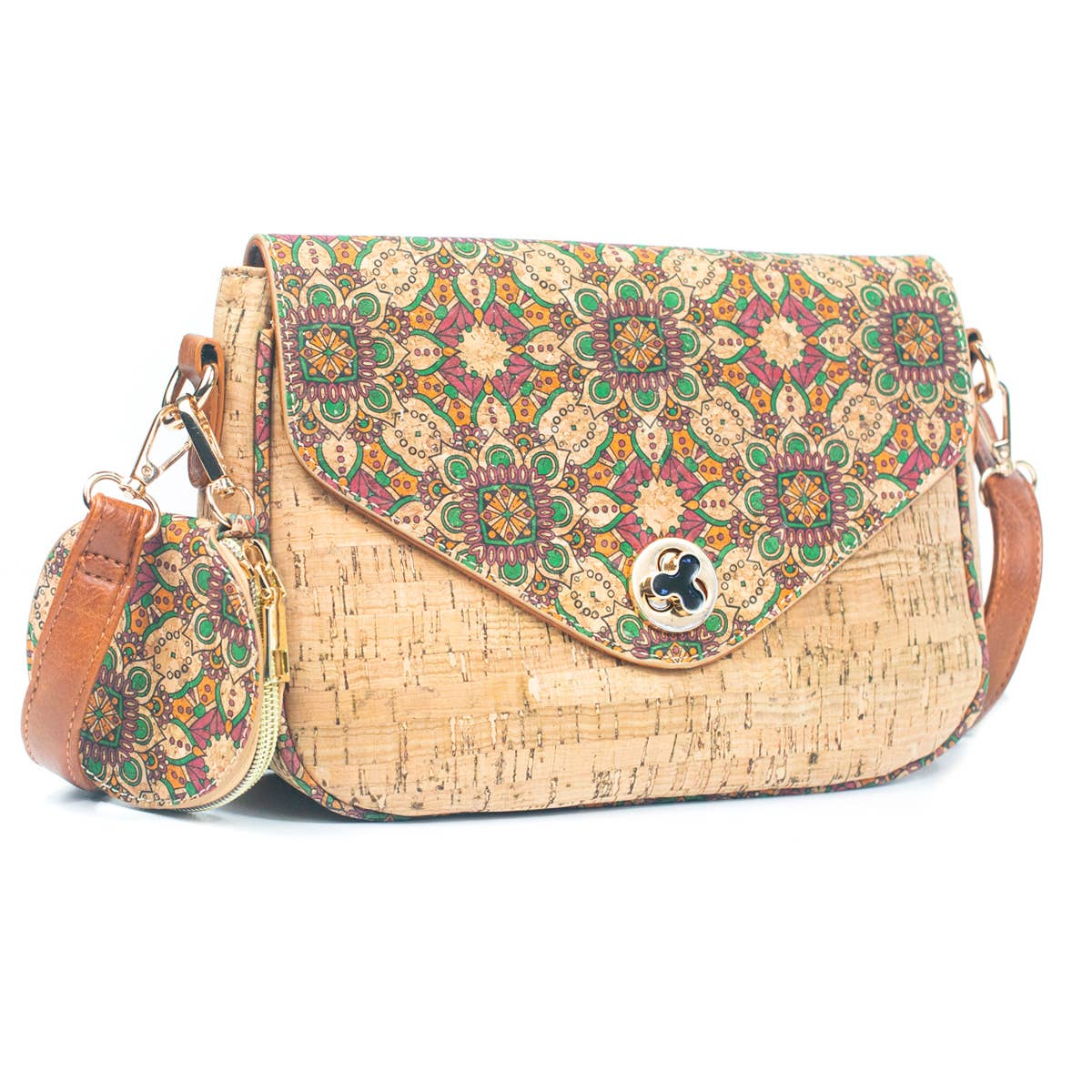 Cartera de corcho con monedero de corcho correa ajustable de cuero vegano