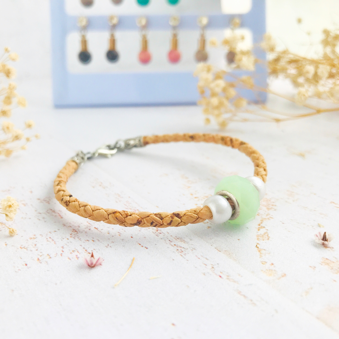 Pulsera de corcho portugués color verde agua
