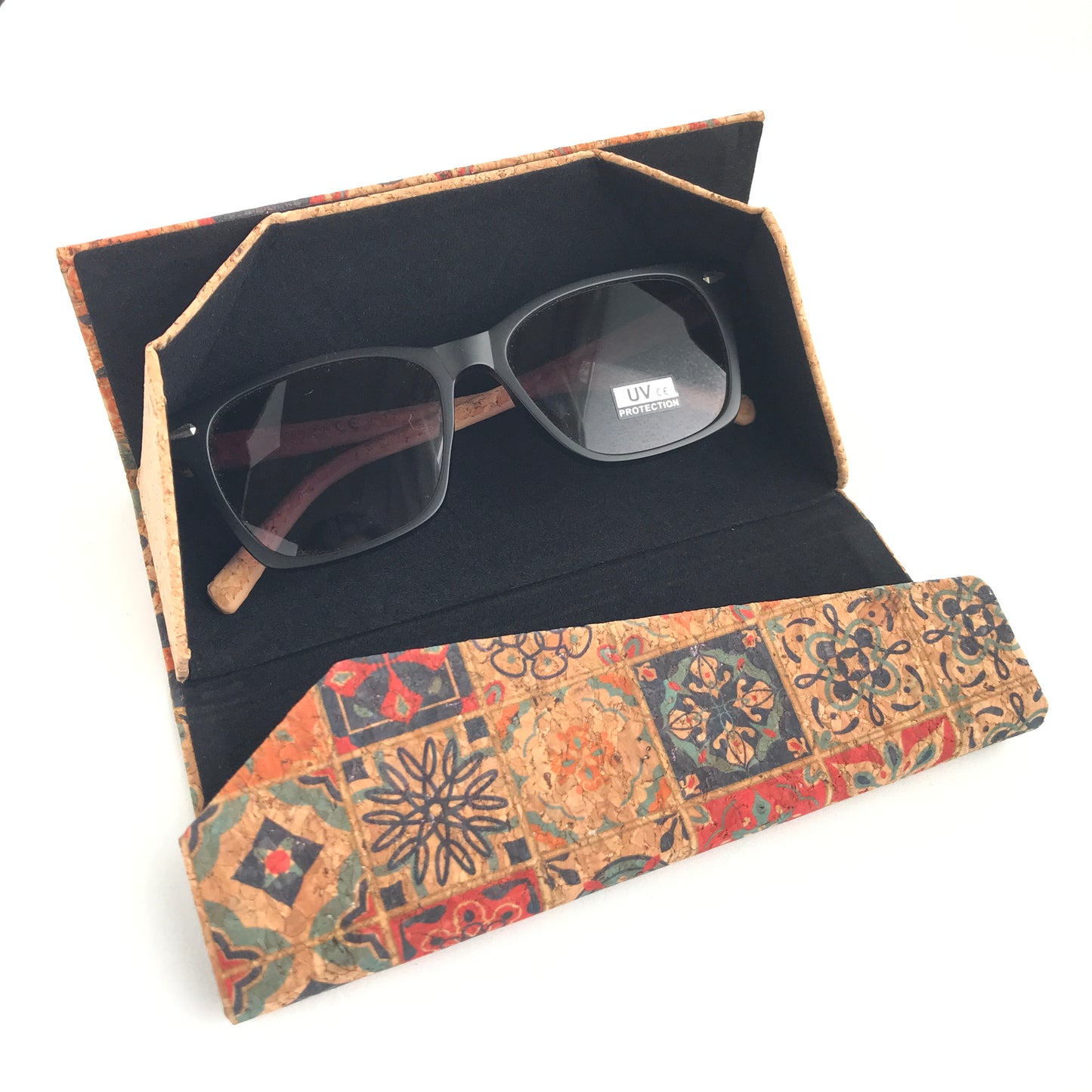 Estuche Porta Lentes de sol u opticos plegable diseño azulejos portugueses rojo azul naranjo celeste