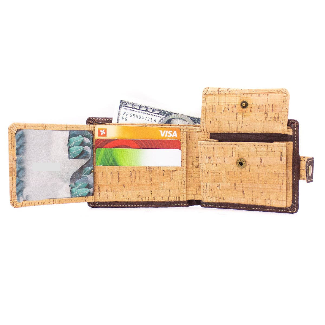 interior billetera de hombre cuero vegano sustentable corcho portugues
