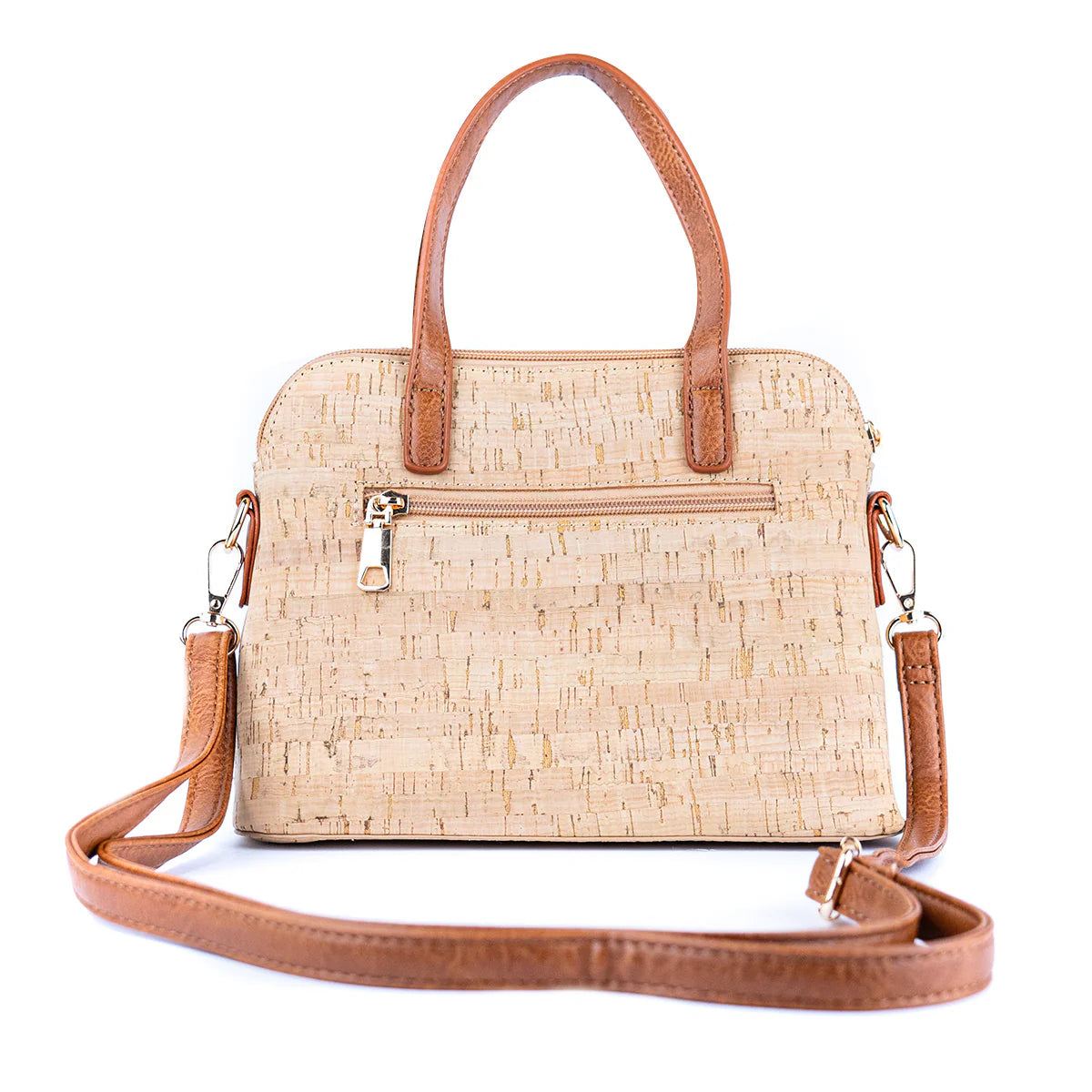 Reverso cartera handbag de corcho natural con correas de eco cuero. Correa larga ajustable y removible. Detalles metálicos dorados