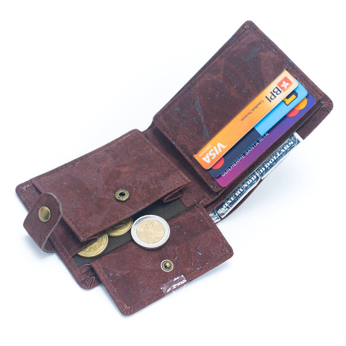 Billetera Hombre de corcho cuero vegano café claro marrón