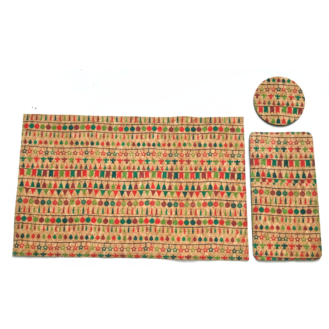 Set 4 personas individual + posavaso + porta cubiertos de corcho Edición Navideña Limitada