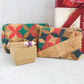 Set de regalo mujer Mini cosmetiquero para cartera de corcho + monedero de corcho rojo azul y turqursa + pulsera de corcho color morado ciruela y blanco