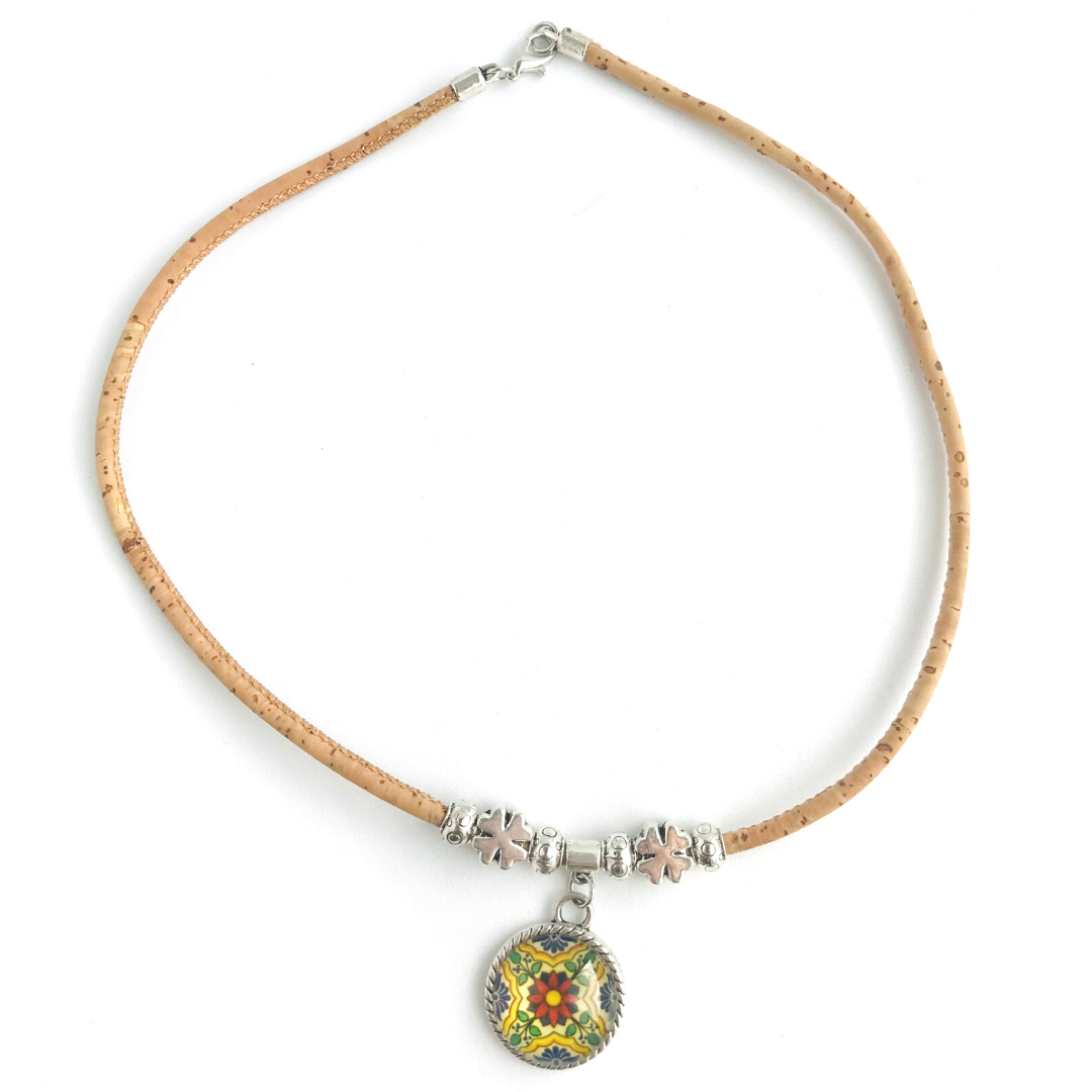 Collar de Corcho y Zamac Dije Azulejo Portugués