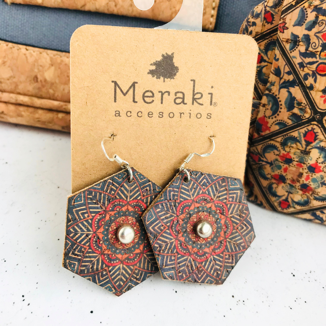 Par de aros de corcho azul y rojo