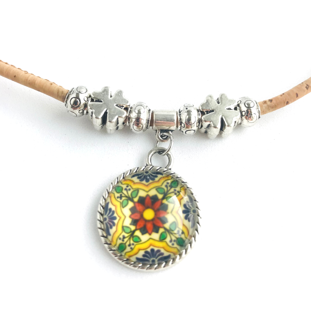 Collar de Corcho y Zamac Diseño Azulejos Portugueses 