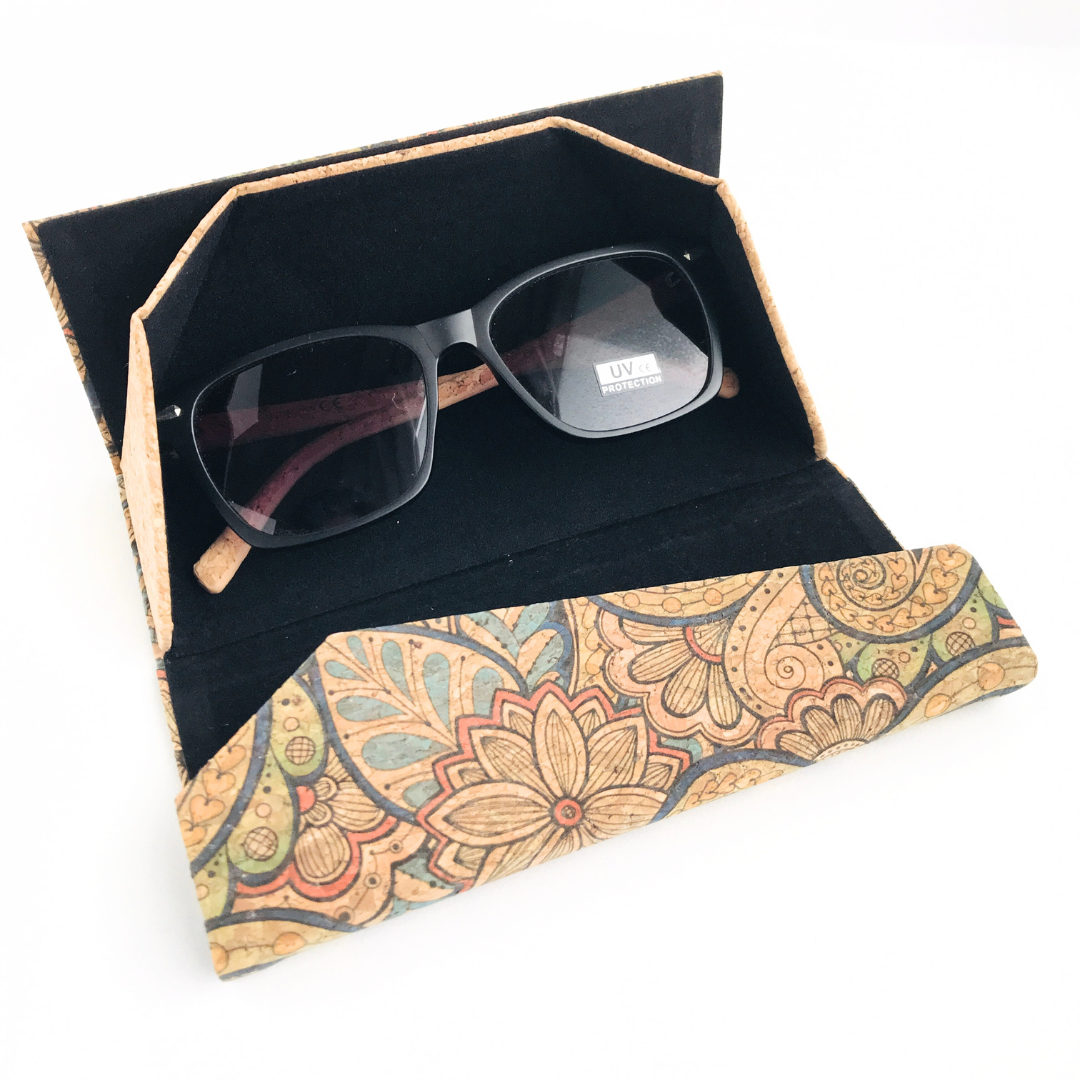 Estuche de lentes de corcho natural plegable cuero vegano sustentable para lentes de sol u ópticos