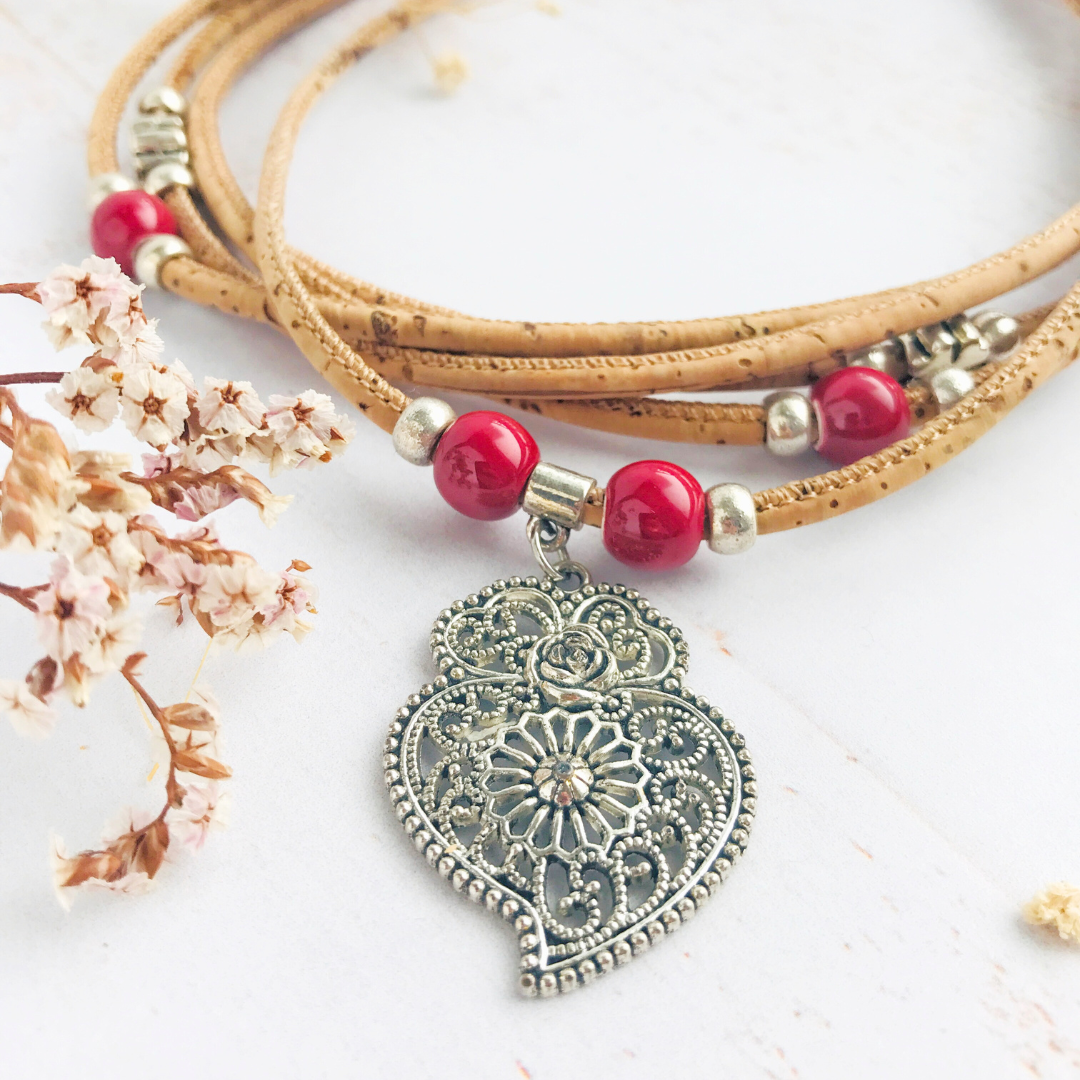 Collar de Corcho Portugués Corazón de Viana Mujer Moda Sustentable 
