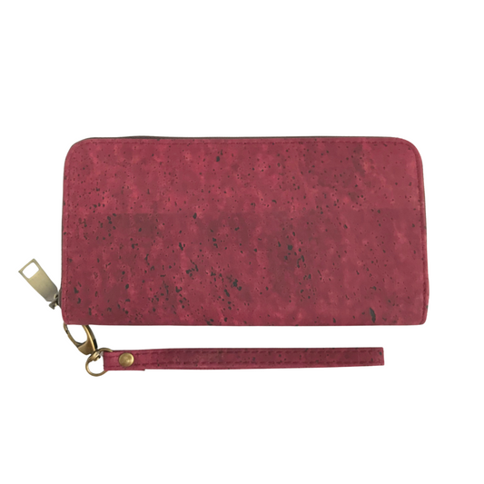 Billetera mujer color rojo vino burdeo de corcho cuero vegano sustentable