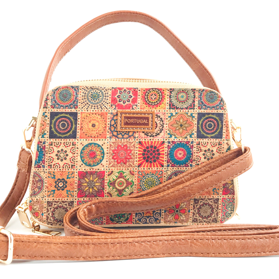 Cartera de corcho correa larga de eco cuero ajustable y removible