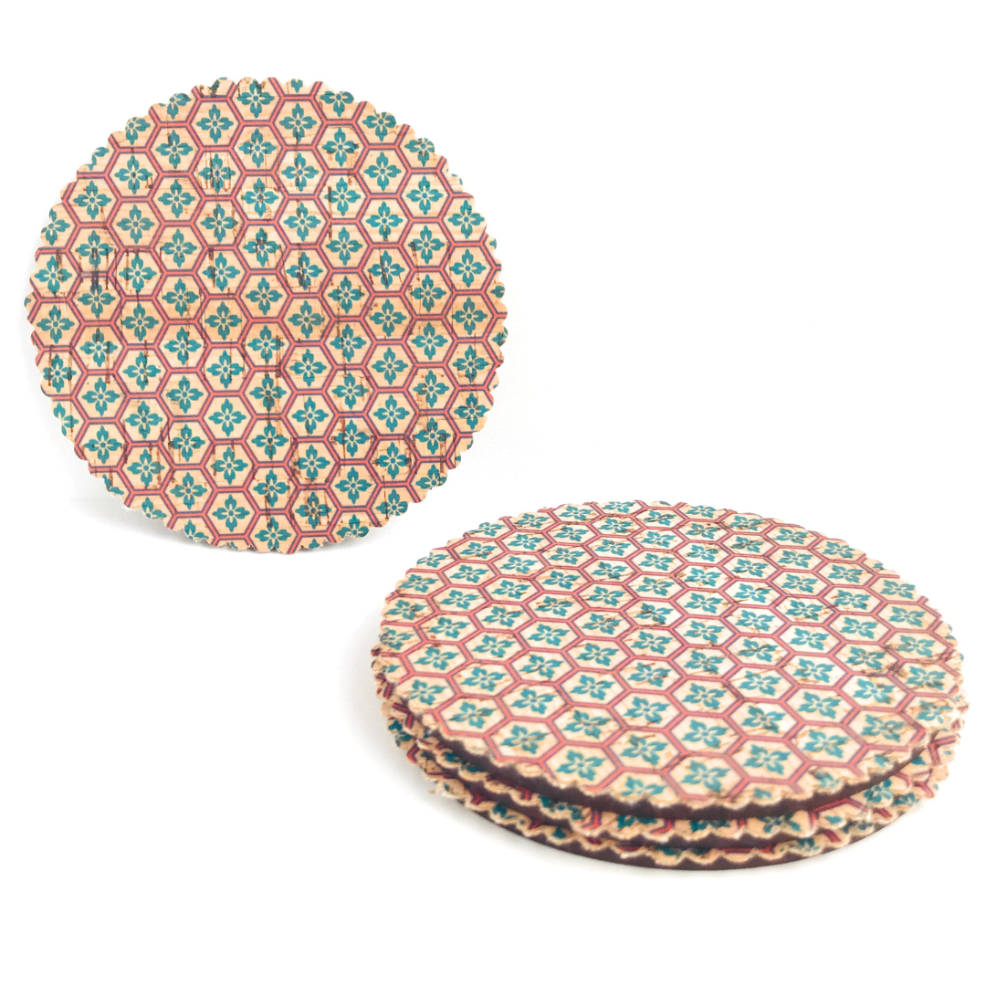 set 4 posavasos de corcho y madera