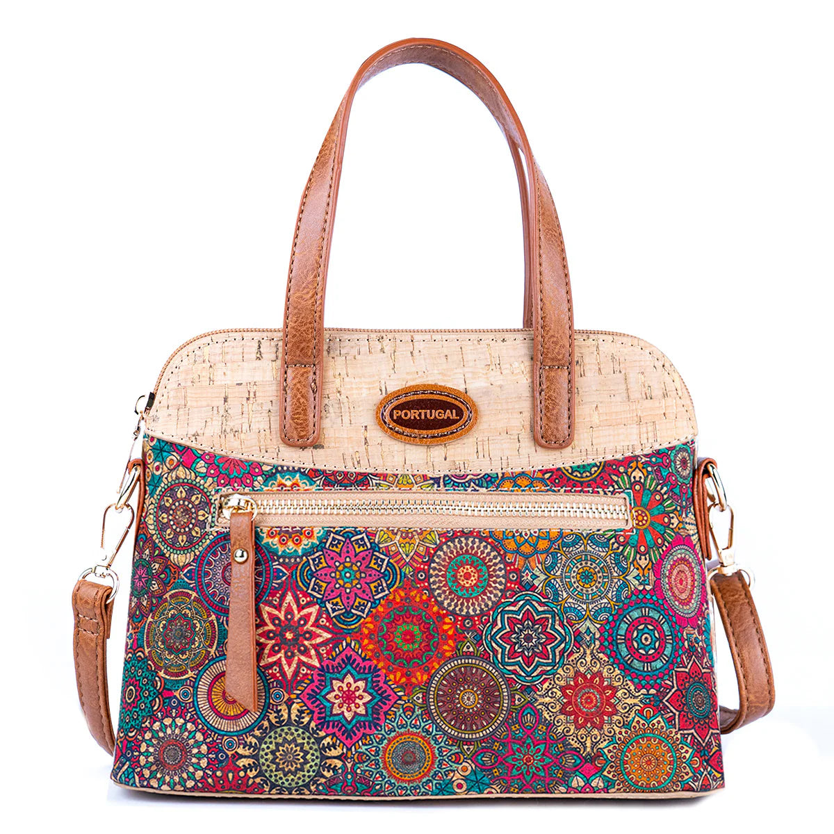 Cartera Mujer Handbag de Corcho Portugués y Eco Cuero Diseño Mandalas Bolso Sustentable y Vegano