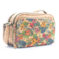 Cartera bandolera de corcho cuero vegano diseño flores polinesicas