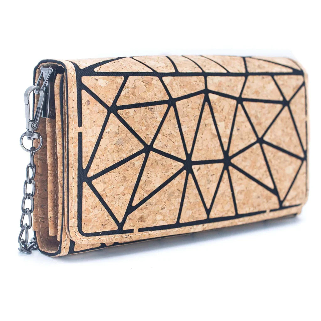 Cartera bandolera de corcho natural geométrica de correa cadena removible para convertir en cartera de mano estilo sobre para fiesta formal