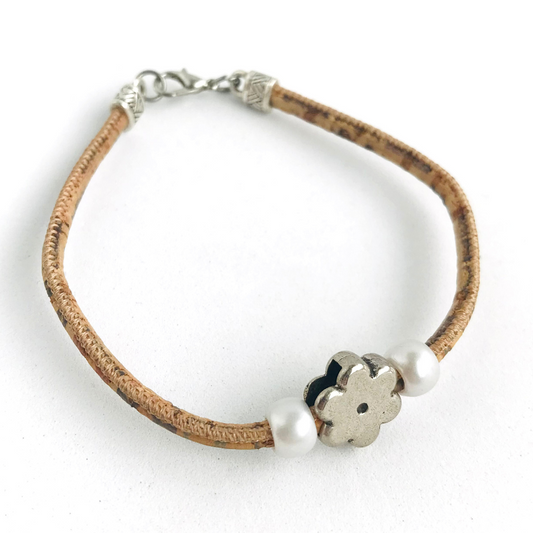 Pulsera de corcho portugués flor moda vegana sustentable mujer tendencia