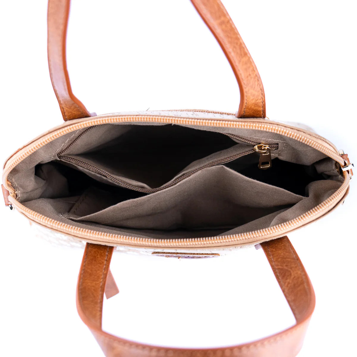 Interior Handbag de corcho y eco cuero forrado con bolsillos interiores para amplio espacio