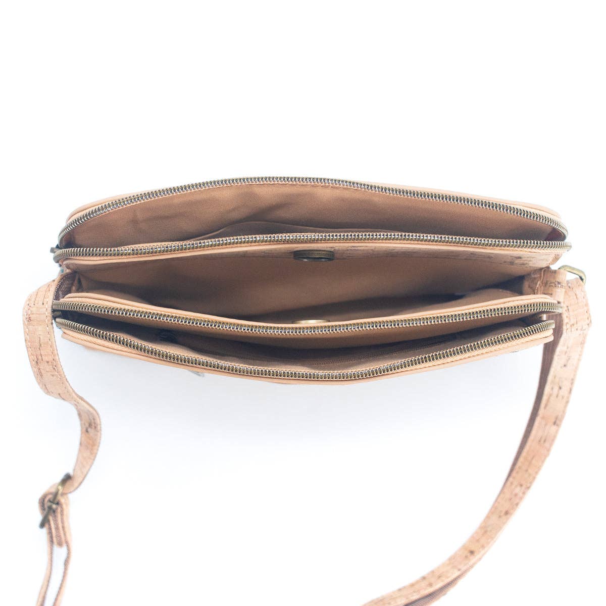 cartera de corcho interior forrado triple compartimiento amplio espacio correa ajustable