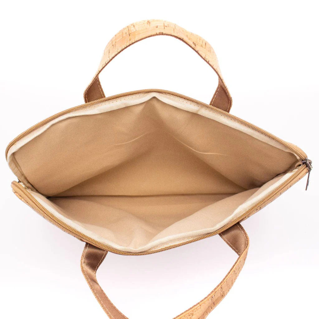 Interior maletín de corcho forrado cuero natural vegano sustentable moda hombre