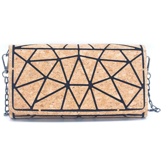 Cartera bandolera de corcho porta celular con correa cadena de fiesta elegante de cuero vegano sustentable color natural