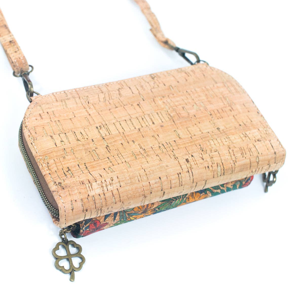 Bandolera de corcho natural impermeable lavable sustentable cartera porta celular mujer