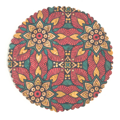 posavaso de corcho y madera diseño floral