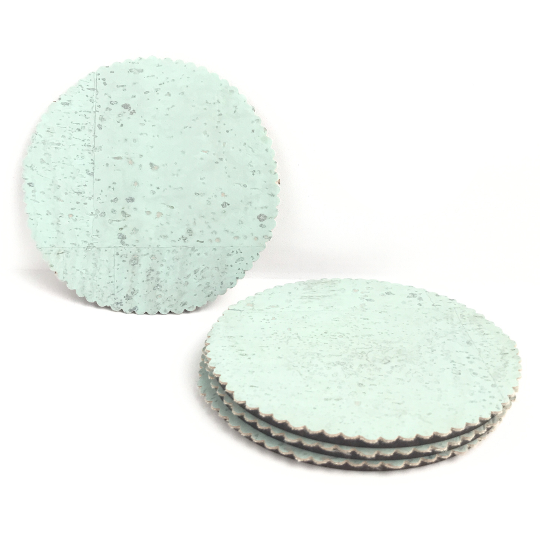 set de 4 posavasos de corcho y madera celeste pastel